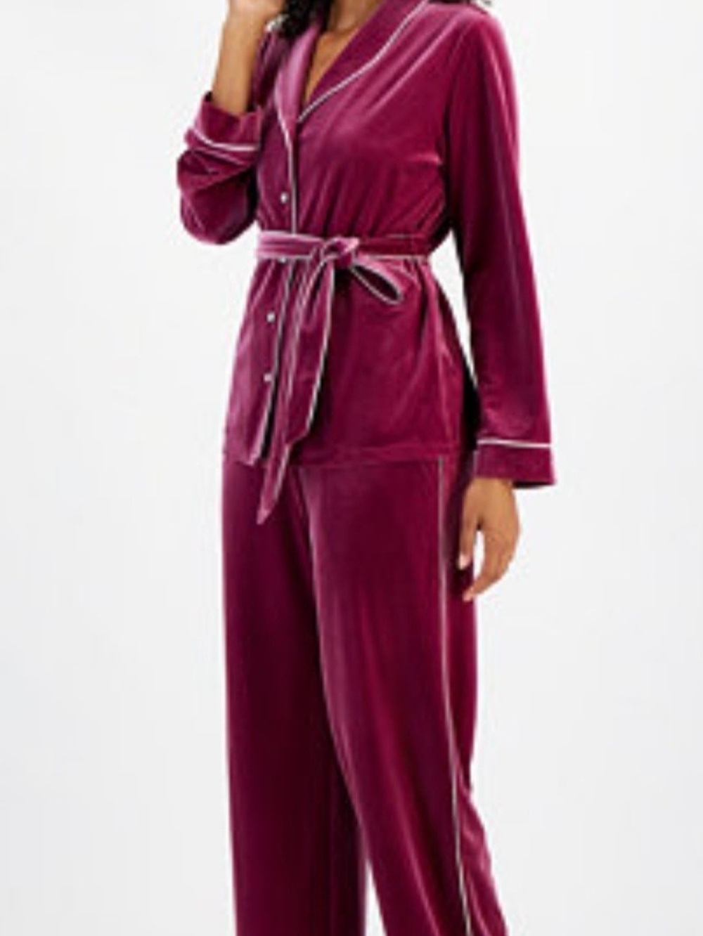 INC International Concepts Velvet Pajama Set - Wine Berry